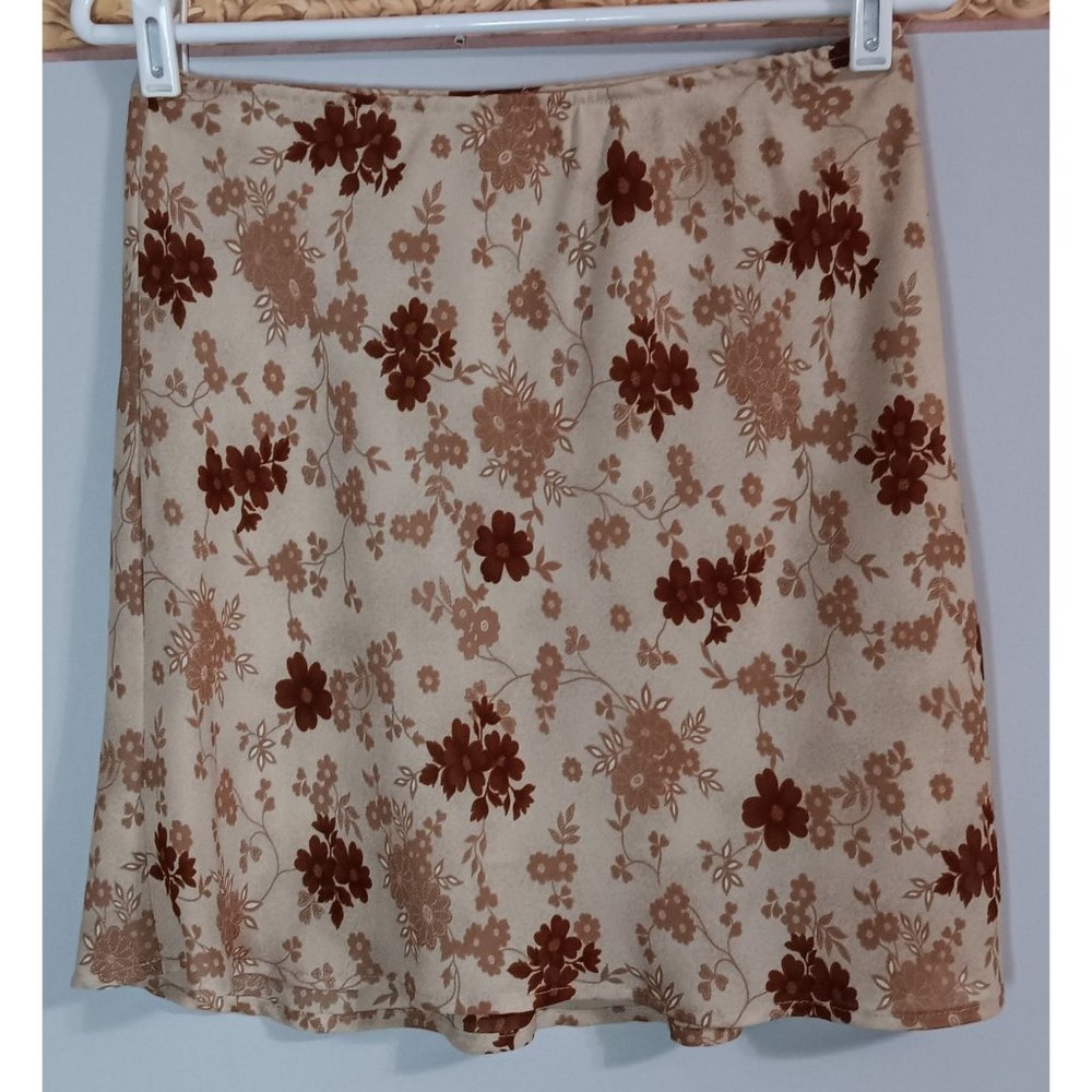 Born In American Medium Vintage 90s Retro Y2K Lined Beige Floral Boho Skirt